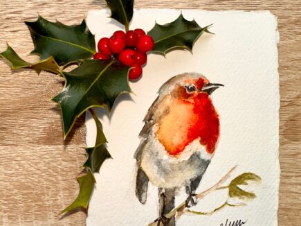 Bird Watercolour Christmas Card - Robin