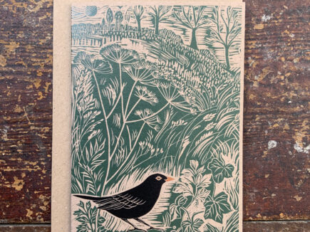 Blackbird Linocut Greeting Card - Nature Art