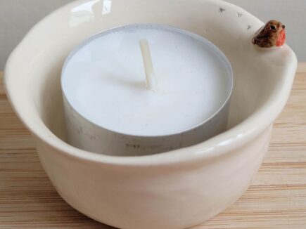 Robin Tealight Candle Holder: Handmade Ceramic Memorial Gift